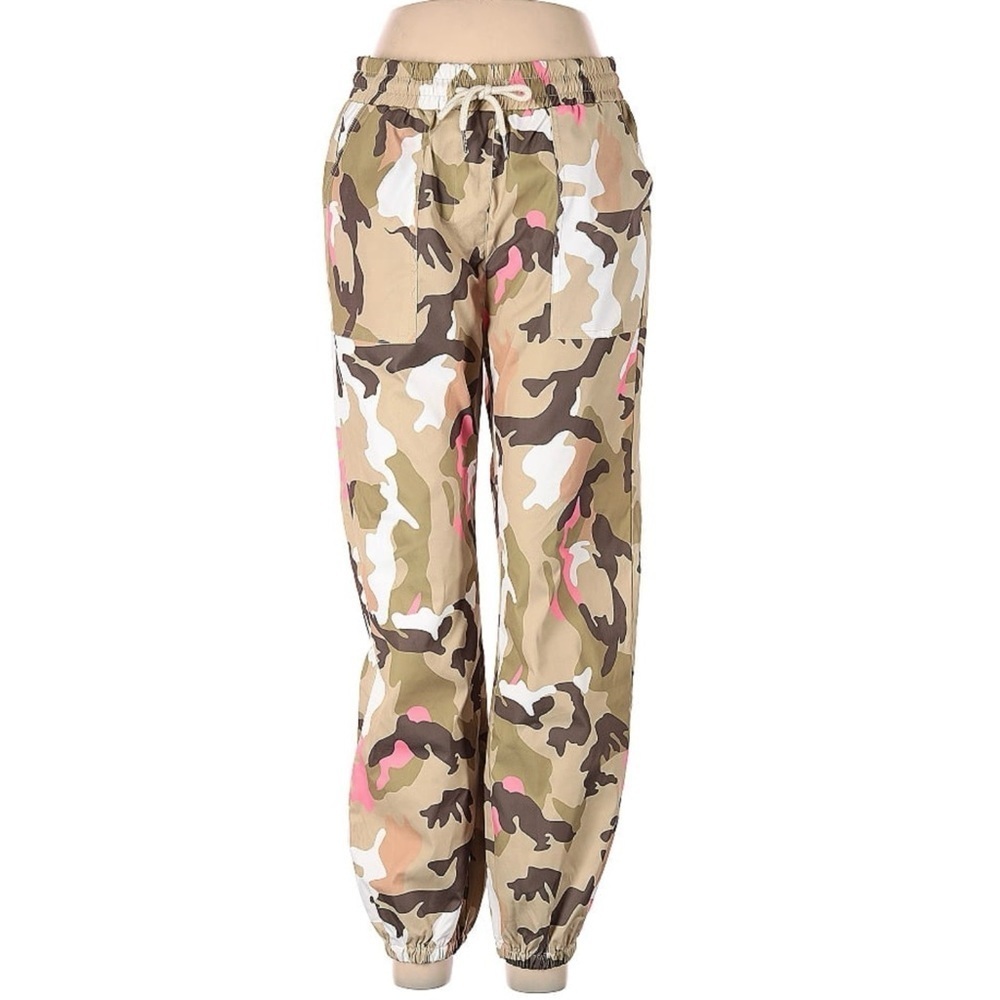 Women's Elastic Waist Neon Camo Joggers camouflage cargo pants tapered M New - Picture 3 of 9